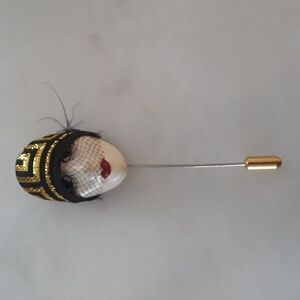 Beautiful Vintage French Flapper Stick Pin Brooch 1970s Collectible Hand painted
